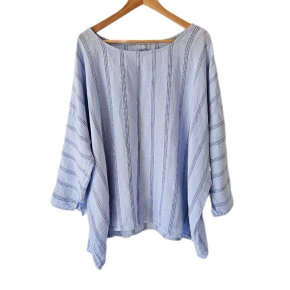 CP Shades Linen Sibella / Monica Top Blouse Lagenlook Boxy Oversized Stripe XL - Picture 4 of 15